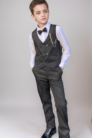 Riccotarz Erkek Çocuk Cepken Yelekli Şal Yaka Siyah Takım Elbise 10-16 Yaş Siyah