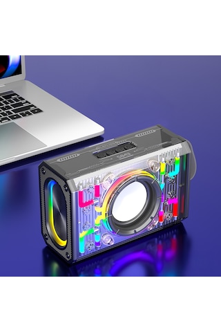 Lenyes S843 Rgb Led Işıklı Taşınabilir Tws Bluetooth Hoparlör V5.3 20w Siyah