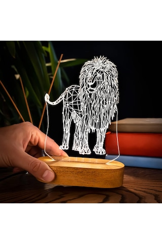 Geometrik Aslan Tasarımlı 3d Led Gece Lambası . 12173117