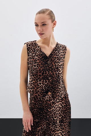 Sateen Kısa Leopar Yelek - Siyah-135502 Siyah