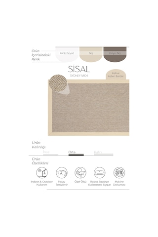 Cool Halı Sydney M104 Mutfak Halısı Leke Tutmaz Tezgah Önü Yolluk Dokuma Bordürlü İthal Sisal Halı