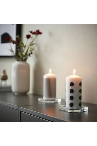 Ikea Fenomen Cam Kaplı Kokulu Mum 6,8 X 14 Cm Kokusuz Beyaz - Siyah