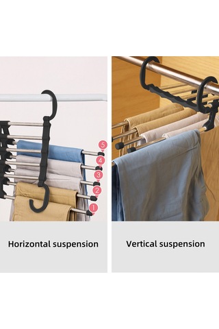 Hangfox Stainless Çelik Kaydırmalı Pantolon Asıcı, 5 Katlı Genişletilebilir, Kayma Engellli, Dolap Taşınması Kolay, Siyah 2 Adet Siyah