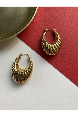 İri Sallantılı Burgu Çelik Kararmaz Küpe Çifti Altın