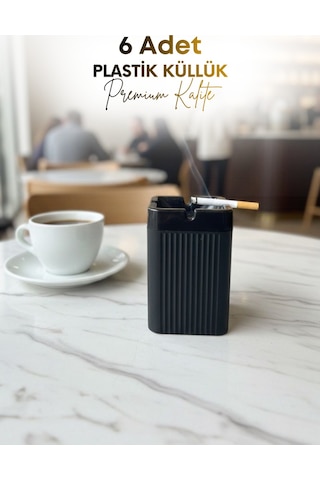 Grimorlife 6 Adet Kare Siyah Çizgili Dekoratif Plastik Kokusuz Yanmaz Küllük Kül Tablası