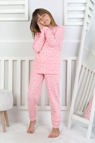 Minik Uyku Avcısı - Vahşi Rahatlık Serisi Leopar Desenli Kız Çocuk Pijama Takımı Pembe