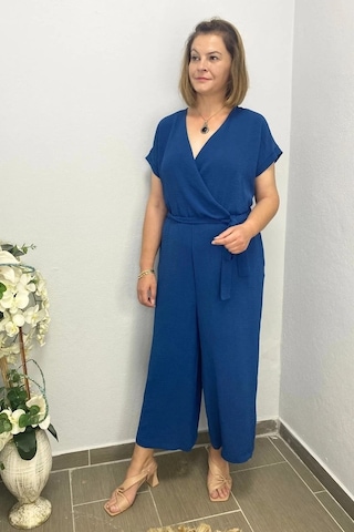 Kadın Mavi Kruvaze Yaka Tulum Mavi