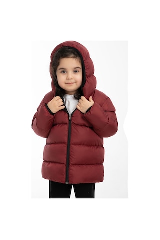 Kız Çocuk Bordo İçi Polarlı Kürklü Kapüşonlu Su Geçirmez Rüzgara Dayanıklı Şişme Kışlık Mont Bordo