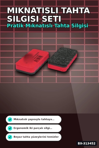 Renkli Eva Sünger Tutacaklı 40 Adet Mıknatıslı Tahta Silgisi - Sınıf Kullanımına Uygun Bx-313452 Çok Renkli