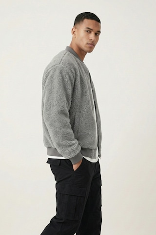 Genius Store Erkek Mont Peluş İçi Astarlı Oversize Geniş Kalıp Sherpa Kuzu Kumaş Spor Mont Gri