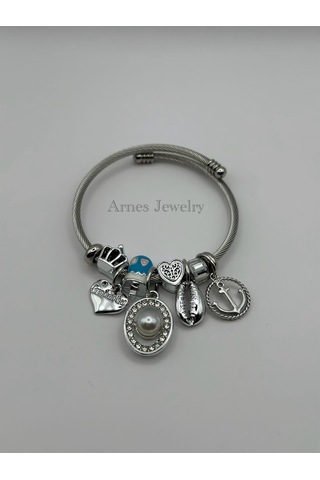 Arnes Jewelry Çelik Silver Incili Bileklik Ar09 Silver