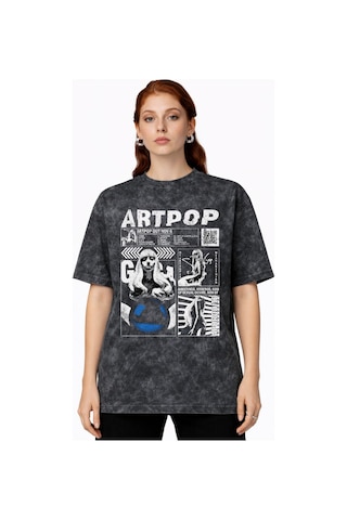 Sevbano Tasarım Artpop Lady Gaga Şarkıcı Baskılı Unisex Oversize Vintage Siyah