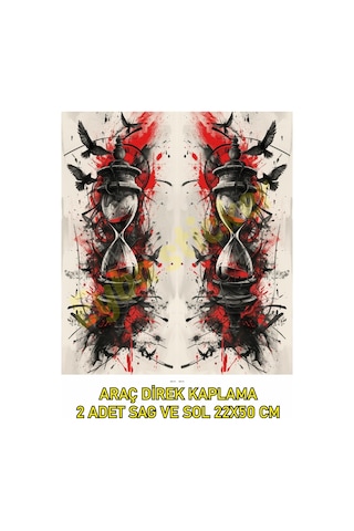 Araç Kapı Direk Kaplama Folyosu Kırmızı Kumsaati Desenli Drk14 Sağ Sol Takım 2 Adet - 22x50 Cm