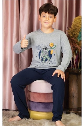 Erkek Çocuk Figürlü Uzun Kollu Pijama Takımı Gri - Lacivert