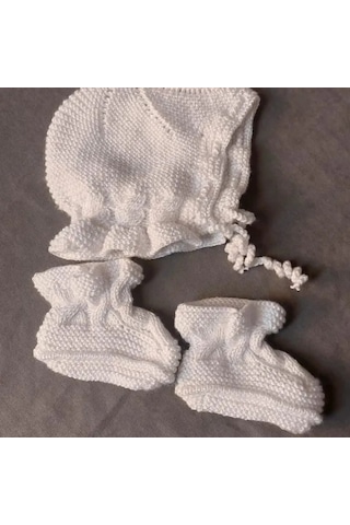 Uretti - Talia 8659 - 7761 El Örgüsü Kız Çocuk Hırka - Tulum - Şapka - Patik Takım - 1/ 2 Yaş Turuncu