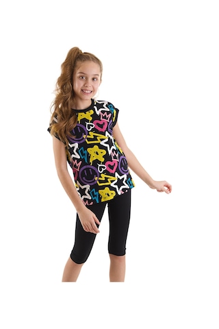 Denokids Mushi Street Style Kız Çocuk T-shirt Tayt Takım Çok Renkli