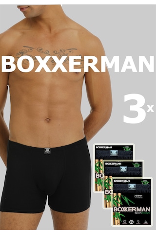 Boxxerman Tatkan - 3'lü - Erkek Bambu Sport Boxershort Siyah-siyah-siyah
