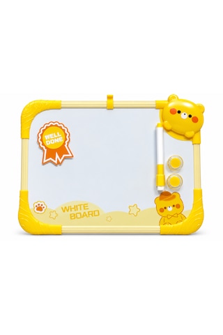 Çocuklar Için Renkli Çerçeveli Beyaz Yazı Tahtası Kalem Ve 2 Mıknatıslı Eğitici Çizim Tahtası 35x25 Cm Sarı