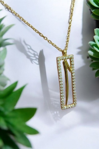 Modagümüşevi 925 Ayar Gümüş Elif Yazılı Kolye, Gümüş Kadın Kolye, Elif Kolye