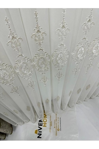 Lexroo Sierra Altın Işlemeli 108 1/3 Sık Pileli Tül Perde 250 X 250
