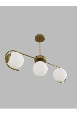 Ayza Modern Eskitme Metal Gövdeli 3 Lü Beyaz Cam Küre Avize