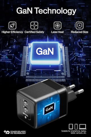 65w Laptop Ve Telefon Şarj Cihazı Usb-c 2 Pd Hızlı Akım Korumalı Gan Güç Adaptörü 65w Şarj Cihazı