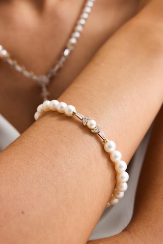 6,5 Mm Yaprak Modeli Doğal İnci Bileklik 20 Cm / Beyaz Beyaz Beyaz Altın