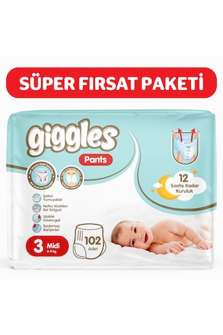 Giggles Pants Külotlu Bebek Bezi 3 Numara Midi 102 Adet