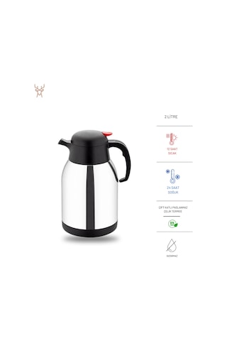 Star Termos 2 Litre Çift Kat Paslanmaz Çelik Termos Piknik Kamp Outdoor Ofis Otel Kafe Okul Sth - 6156 Siyah