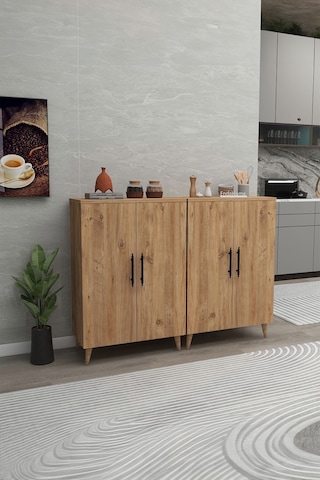 Meta 6 Raflı 4 Kapaklı Çok Amaçlı Xl Dolap Mutfak Banyo Balkon Erzak Killer Dolabı - Çam