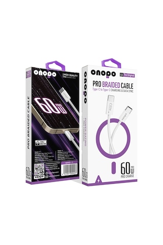 Onopo İ15 Pro 60 W Örgülü Kablo Type-C To Type-C Şarj Ve Data Kablosu