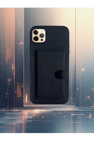 Kartlıklı Tutacaklı Apple Uyumlu iPhone Hakiki Deri Koruyucu Kılıf 13 Pro Siyah