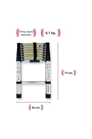 Camp Power Teleskopik Merdiven Alüminyum 2.6mt 9 Basamaklı 260 Cm Düz Uzayan
