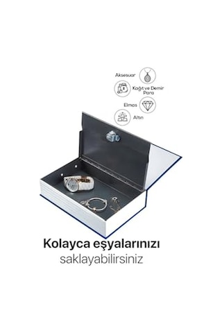 Kitap Şeklinde Gizli Çelik Kasa - Kilitli Para Kumbarası Ve Değerli Eşya Saklama Kutusu Mavi