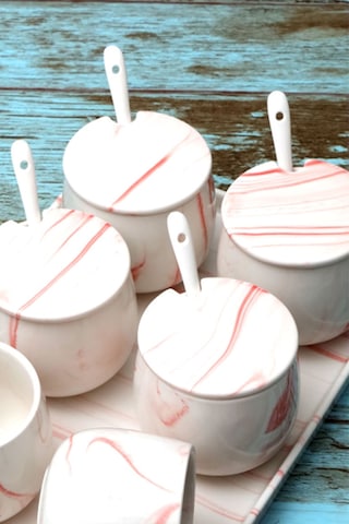 Arow Tr-3013 Janet Pembe 19 Parça Porselen Baharat Takımı Pembe