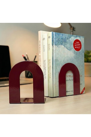 2&apos Li Metal Kitap Desteği Kitap Tutucu Ikili Dekoratif Aksesuar Şarap Kırmızısı