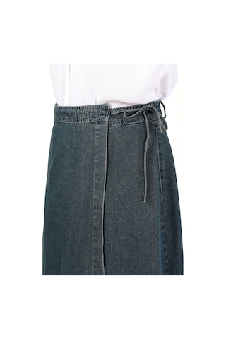 Yandan Bağlamalı Denim Etek- Mavi Mavi