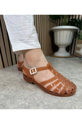 Kadın Çocuk Deniz Ayakkabısı Plaj Havuz Rafting Jel Görünümlü Şeritli Kaydırmaz Taban Sandalet 309 Karamel Kahverengi