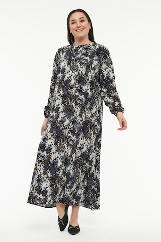 Mavi Desenli Elbise-617-mavi