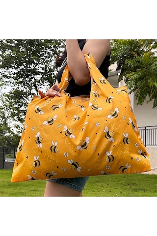 My Balli Store Büyük Boy Alışveriş Ve Pazar Çantası, Dayanıklı Polyester Omuz Tote Çanta Arı Baskılı
