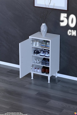 Bulut Ayakkabılık - Kapaklı 3 Raf 4 Bölmeli Dar Alanlar İçin Çok Amaçlı Dolap 50 Cm Beyaz