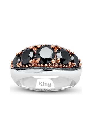 Kuyumcudukkanı Siyah Zirkon Taşlı Bronz Parçalı Elyapımı Gümüş Erkek Yüzük-60014-w-blk 24 Beyaz
