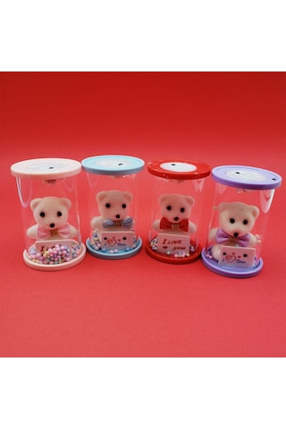 Işıklı Cam Fanus İçinde Ayıcık Çok Renkli