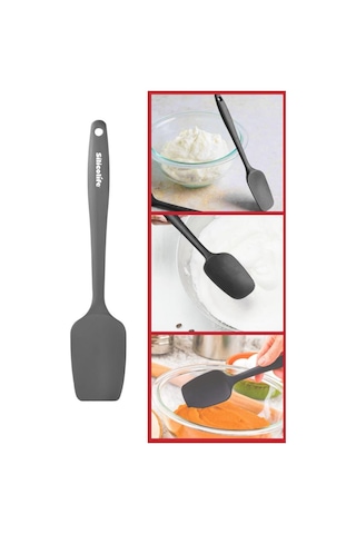 Silicolife Kaşık Spatula, Isıya Dayanıklı Yanmaz Yapışmaz Tek Parça Silikon Kaşık Spatula 27cm Antrasit Antrasit