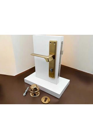 Zey Mat Altın Çelik Kapı Kolu Sol Basar + Kapı Tokmağı Kilit Hariçtir