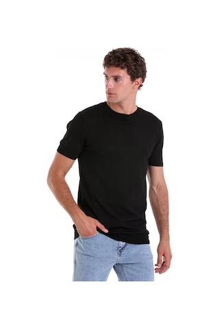 Hatemoğlu Siyah Slim Fit Düz Bisiklet Yaka Rayon Triko Tişört Siyah