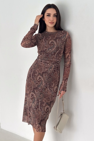 Noa & Noa Kadın Paisley Desenli Midi Elbise Burgundy Veil Kahverengi