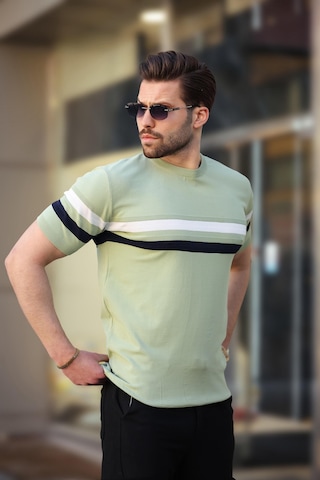 Madmext Madmext Çağla Yeşili Bisiklet Yaka Çizgili Erkek T-shirt E7412 Çağla Yeşili