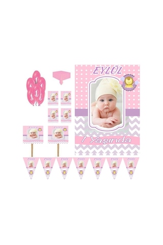 Pembe Mor Konsept Temalı Doğum Günü Süsleme Ve Magnet Set, 1 Yaş Pembe Mor Konsept Temalı Doğum Günü Süsleme Ve Magnet Set, 1 Yaş
