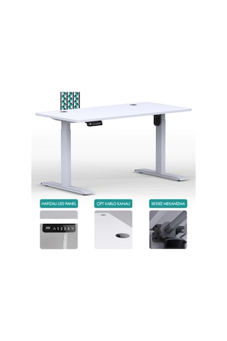 Karr Office O-Flex O1B4 Tek Motorlu Elektrikli Yükseklik Ayarlı Masa - 140X70 - Beyaz/B Beyaz